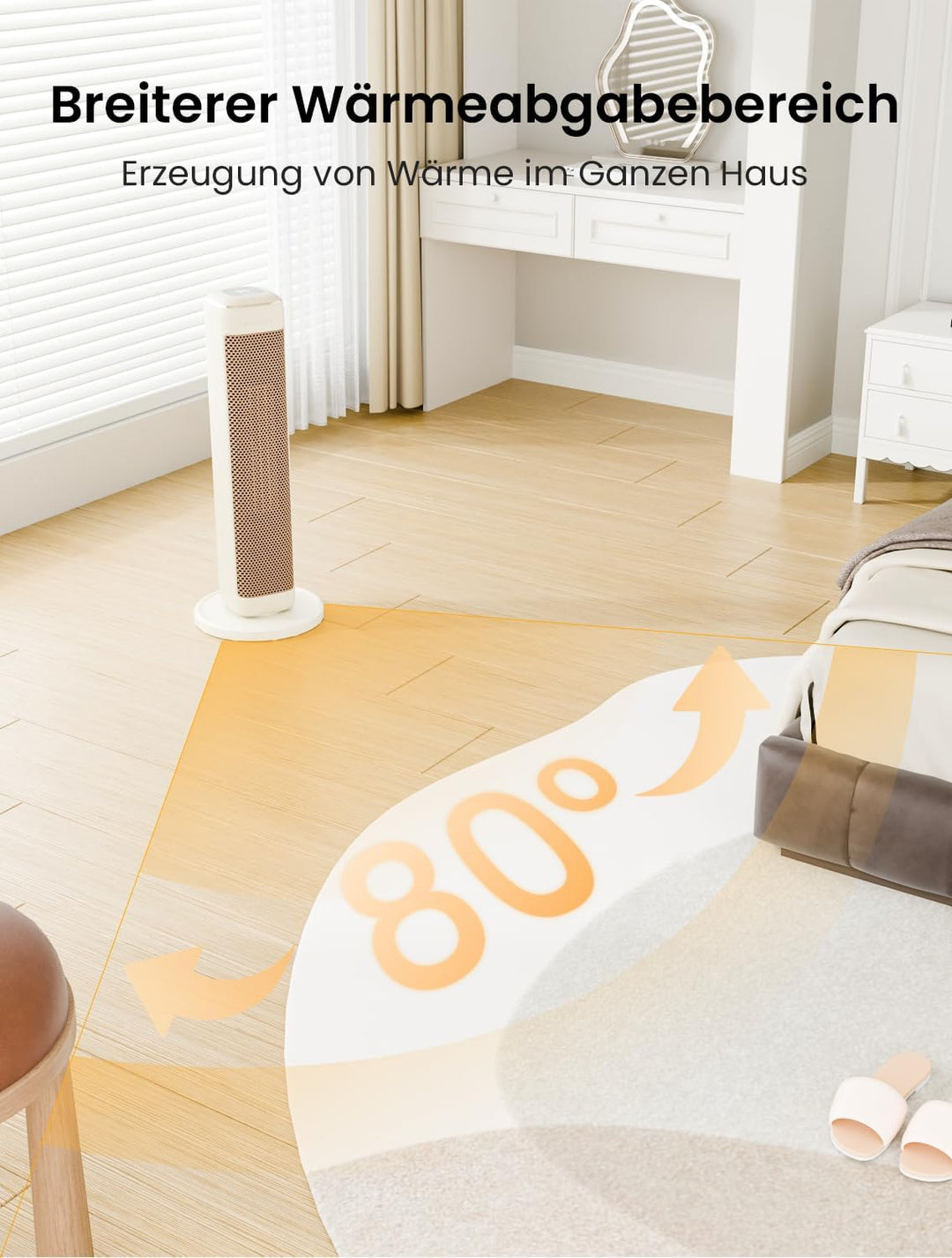 AIRMATE 63cm Heizlüfter Energiesparend, Keramik Heizlüfter Leise, 80° Oszillierend Heizung und Therm