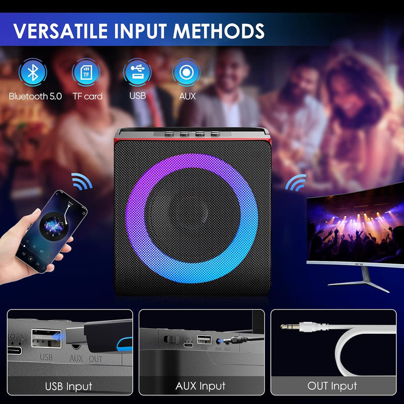 MusyVocay Karaoke-System, Mini-Bluetooth-Lautsprechersystem mit 2 Mini-Mikrofonen, tragbarer Sound-L