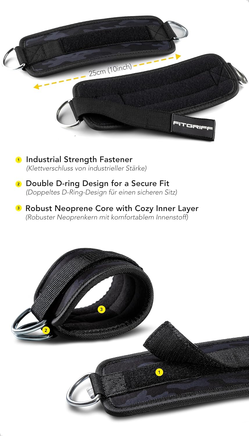 Fitgriff® Fussschlaufen V1 (gepolstert) - für Fitness Training am Kabelzug - (2 Stück) Ankle Straps