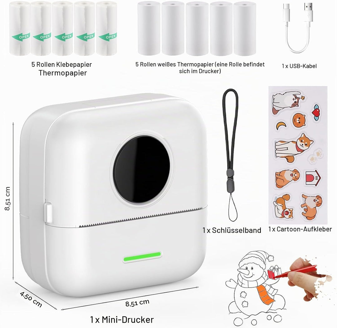HuiJuKeJi Mini Drucker, Taschendrucker, Mini Fotodrucker für Smartphone, Sticker Drucker, Thermo Fot