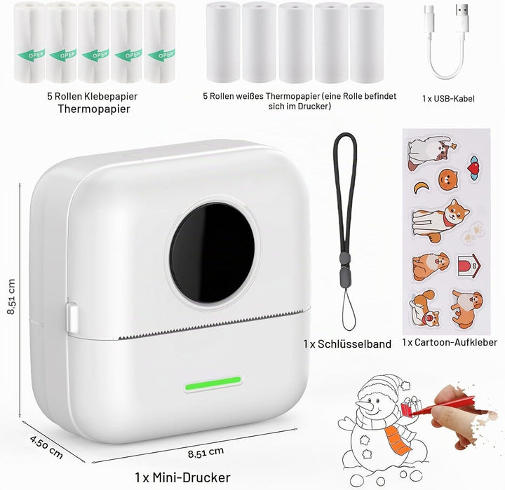 HuiJuKeJi Mini Drucker, Taschendrucker, Mini Fotodrucker für Smartphone, Sticker Drucker, Thermo Fot