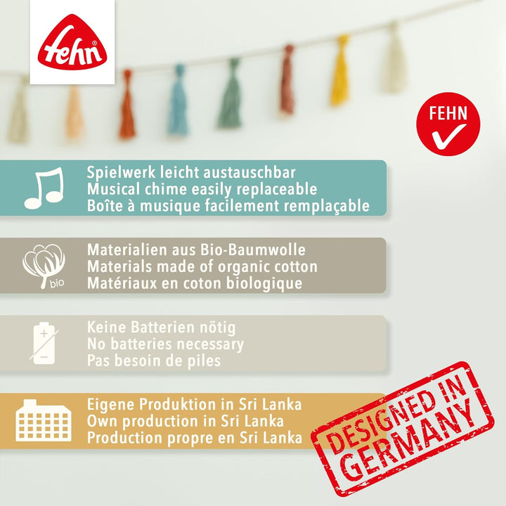 Fehn Mini-Spieluhr Bär fehnNATUR - Kuscheltier & Einschlafhilfe mit Baumwolle (kbA) - beruhigende Me
