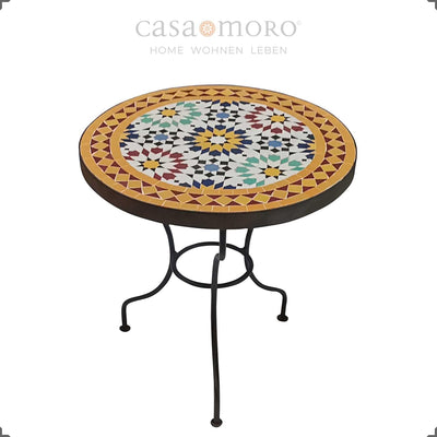 Casa Moro Mosaik-Beistelltisch Ø45cm Ankabut Gelb mit Eisen-Gestell Höhe 50 cm Kunsthandwerk aus Mar