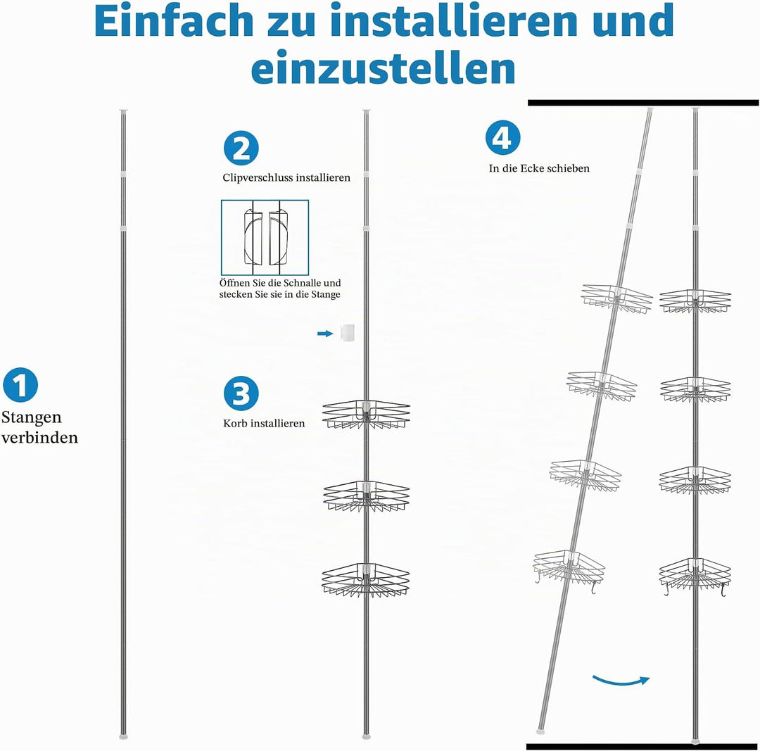 Teleskop Duschregal ohne Bohren Duschablage Ecke Metall Eckregal Bad Badregal Organizer Höhenverstel