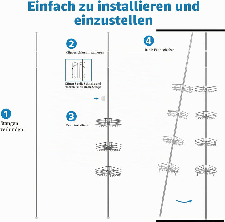 Teleskop Duschregal ohne Bohren Duschablage Ecke Metall Eckregal Bad Badregal Organizer Höhenverstel