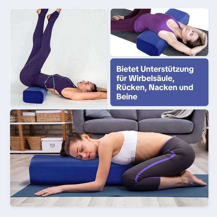Yoga-Bolster-Kissen, Rechteckiges Yoga-Bolster mit dreilagigem Schaumstoffkern und Tragegriff, Medit