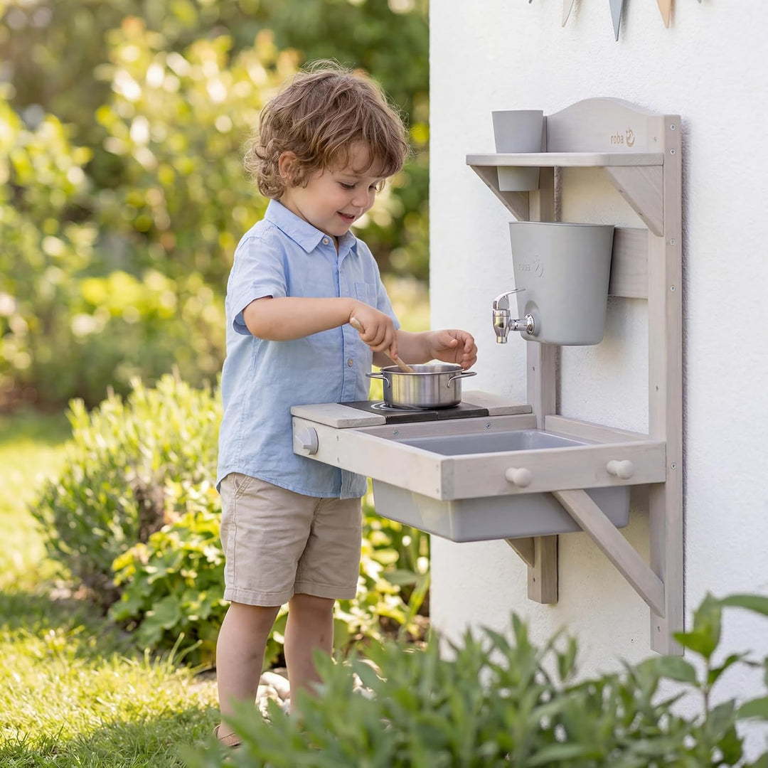 roba Kinder Matschküche zum Hängen - Funktionelle Outdoor Spielküche mit Wasserspender &amp; Zubehör - W