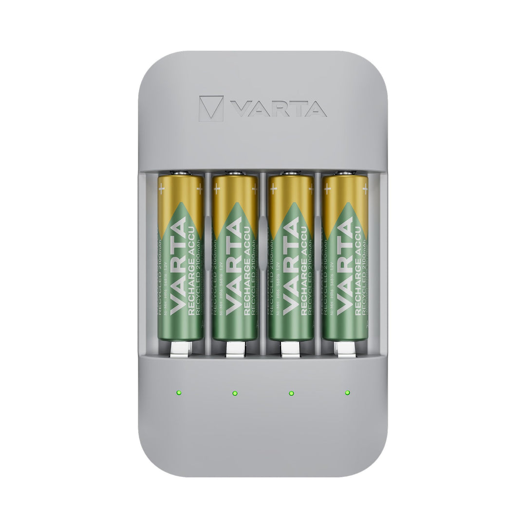 VARTA Akku Ladegerät, inkl. 4x AA 2100mAh, Batterieladegerät für wiederaufladbare AA/AAA Batterien,