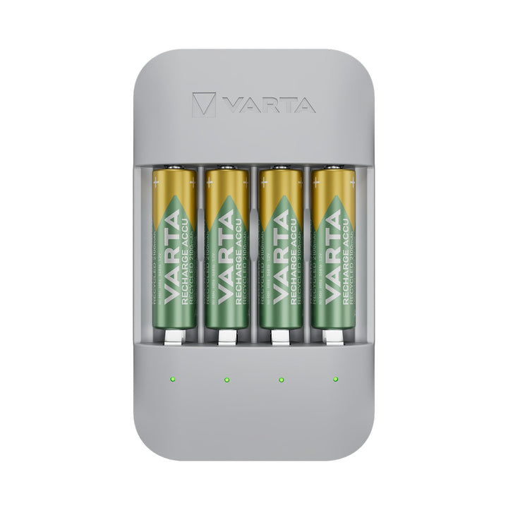 VARTA Akku Ladegerät, inkl. 4x AA 2100mAh, Batterieladegerät für wiederaufladbare AA/AAA Batterien,