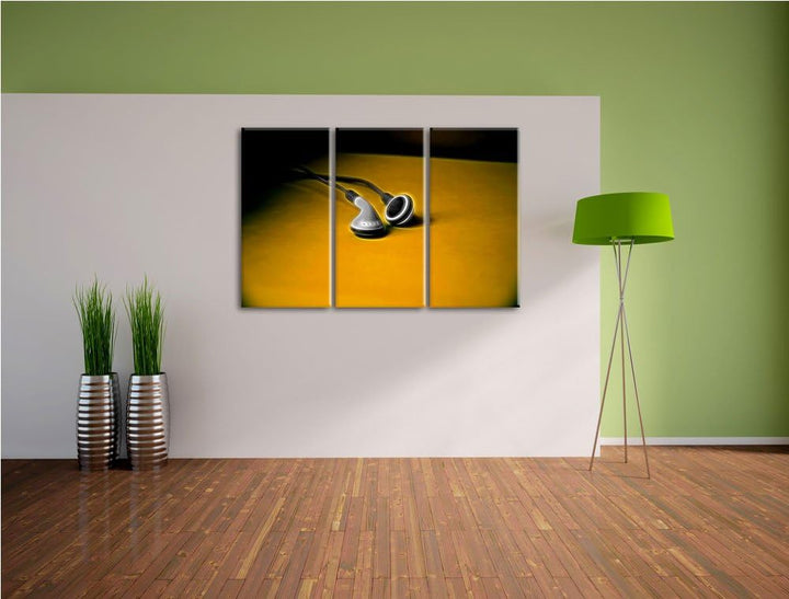 Dark klassische kleine Kopfhörer schwarz/weiss Deluxe 3-Teiler Leinwandbild 120x80 Bild auf Leinwand