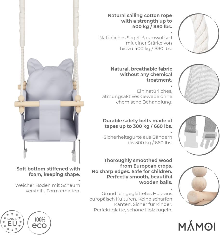 MAMOI® Babyschaukel, Baby schaukel Indoor, Kinderschaukel aus Holz, Holzschaukel für Kinder, Schauke