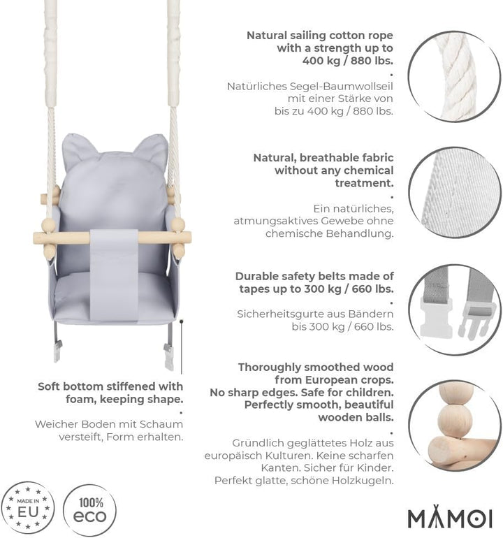 MAMOI® Babyschaukel, Baby schaukel Indoor, Kinderschaukel aus Holz, Holzschaukel für Kinder, Schauke