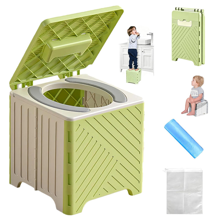 Faltbares Töpfchen für unterwegs, Reisetöpfchen &amp; mobile Reisetoilette Kinder mit PU-Sitz, stabilem