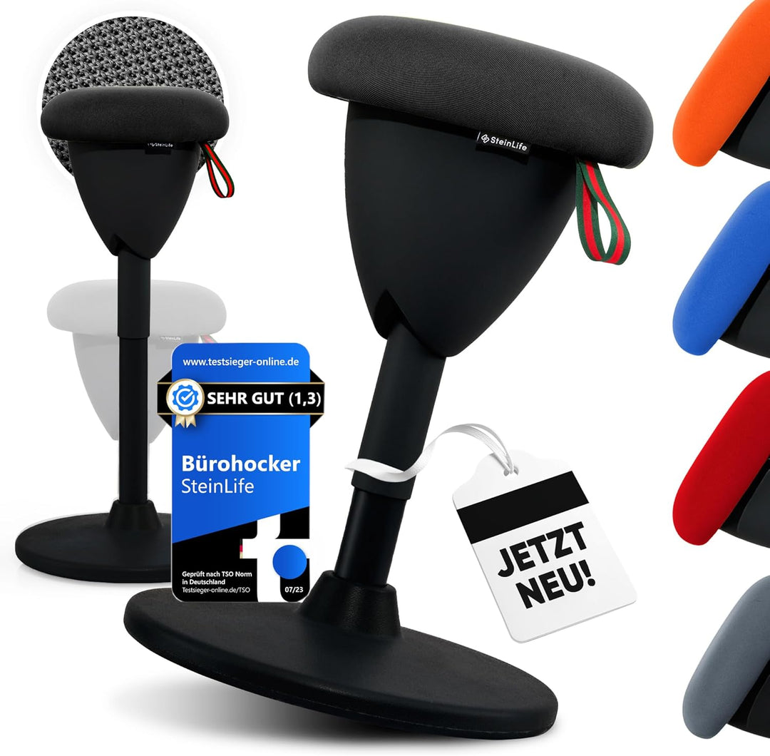 SteinLife Cone [Black Edition] - Stehhocker ergonomisch mit Schwingeffekt - [Höhenverstellbar] - Bür