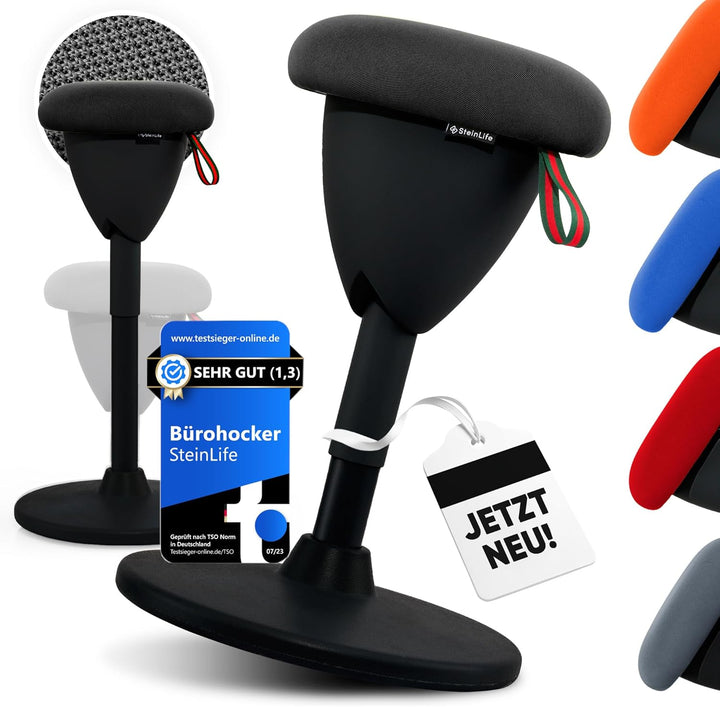 SteinLife Cone [Black Edition] - Stehhocker ergonomisch mit Schwingeffekt - [Höhenverstellbar] - Bür