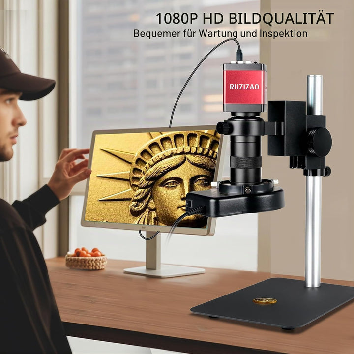 Digital Mikroskop, 13MP 1080P Industrie Mikroskop mit Metallfuss, HDMI/VGA, 130X HD Objektiv, 56 Ein