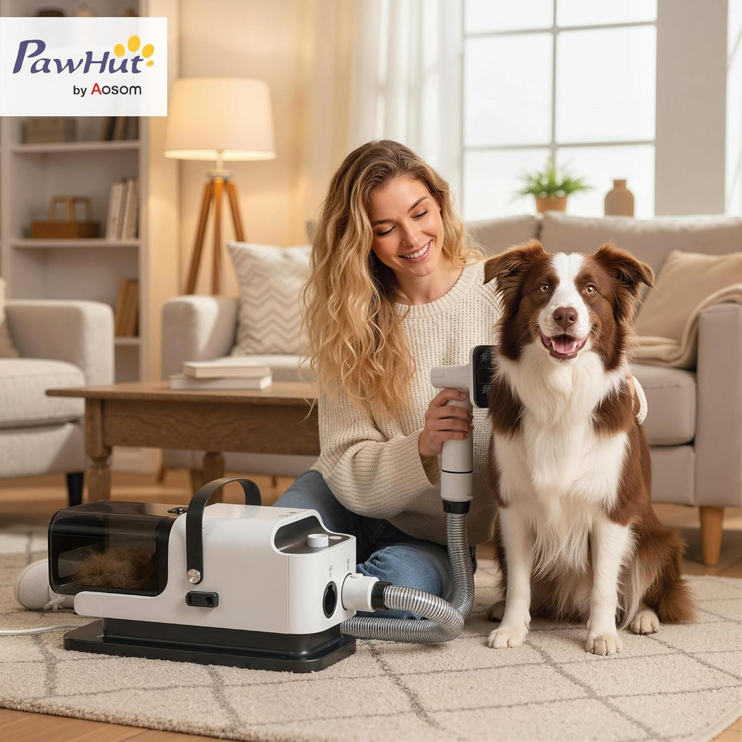 PawHut Hundeschermaschine leise Schermaschine mit 5 Pflegewerkzeugen Einstellbarer Windgeschwindigke