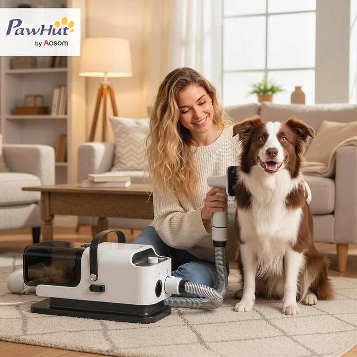 PawHut Hundeschermaschine leise Schermaschine mit 5 Pflegewerkzeugen Einstellbarer Windgeschwindigke