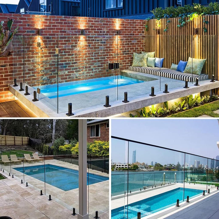 Catekro 2 Stück Schwarz Robuste Glasklemme aus 201 Edelstahl, für Pool-Zaun, Balustrade, Geländer, P