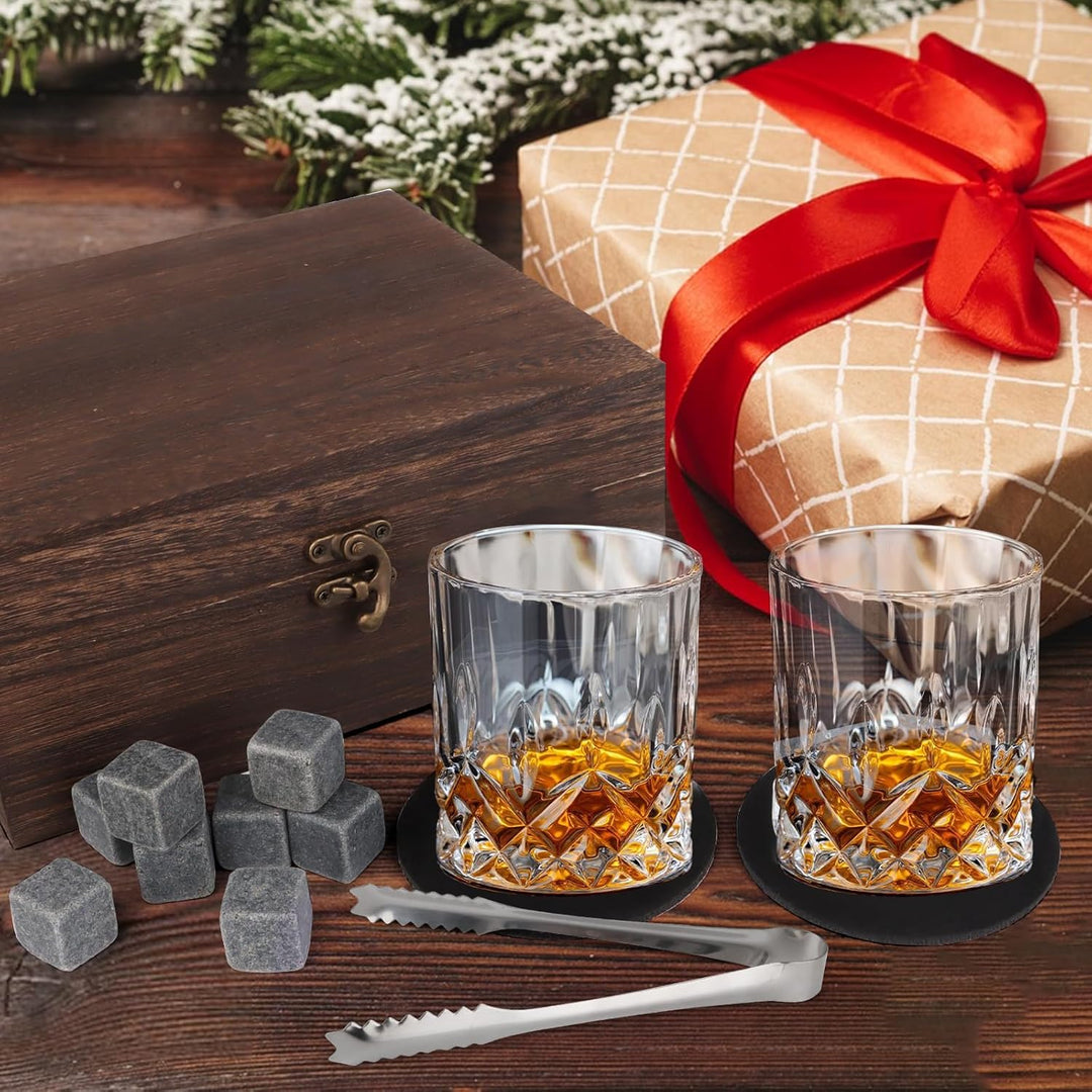 Whisky Geschenk Set,Whisky Steine Geschenkset,Whiskey Gläser Set Enthalten 8 Whiskey Steine & 2 Whis