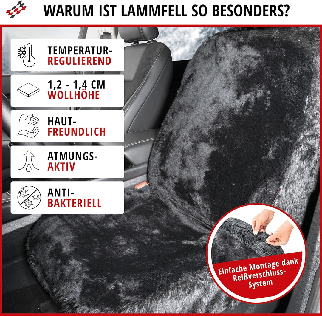 Walser Lammfell Autositzbezug Mona, 100% Lammfell Sitzbezug für Auto, 1 Stück Lammfell Sitzbezüge Au