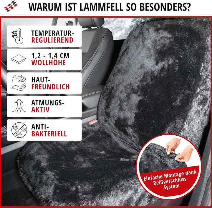 Walser Lammfell Autositzbezug Mona, 100% Lammfell Sitzbezug für Auto, 1 Stück Lammfell Sitzbezüge Au