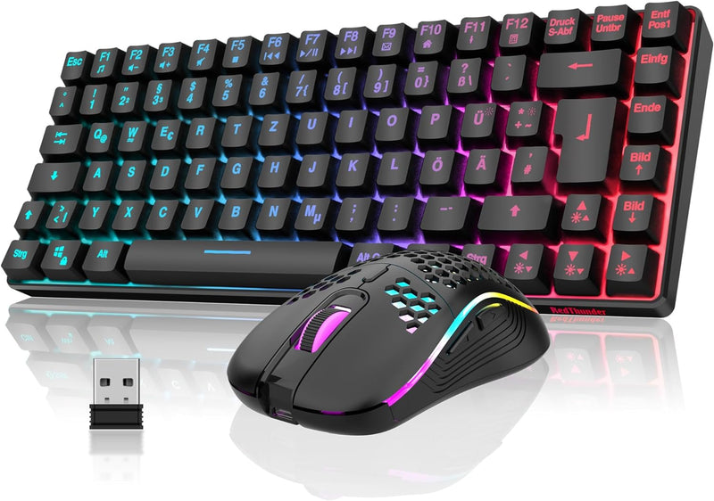 RedThunder K84 Kabelloses Gaming Tastatur und Maus Set, QWERTZ DE Layout, Wiederaufladbare Kompakte,