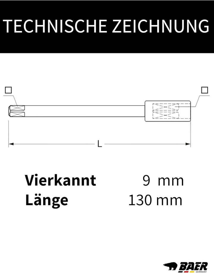 BAER Verlängerung für Vierkant 9,0mm | M 14-16 - Vierkantverlängerung - für Vierkantwerkzeuge nach D