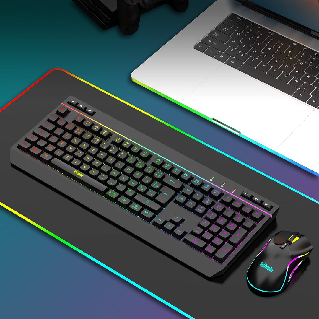 RedThunder K20 Rechargeable Kabelloses Tastatur und Maus Set, QWERTZ DE Layout, RGB Hintergrundbeleu