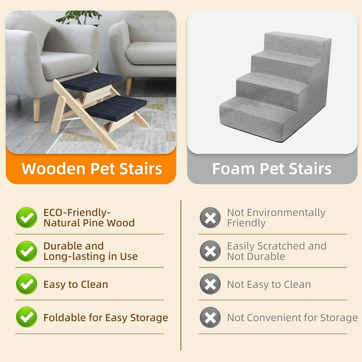Holz-Hundetreppe & Rampe 2-in-1, Klappbar und Tragbar für Kleine und Mittelgrosse Hunde sowie Katzen