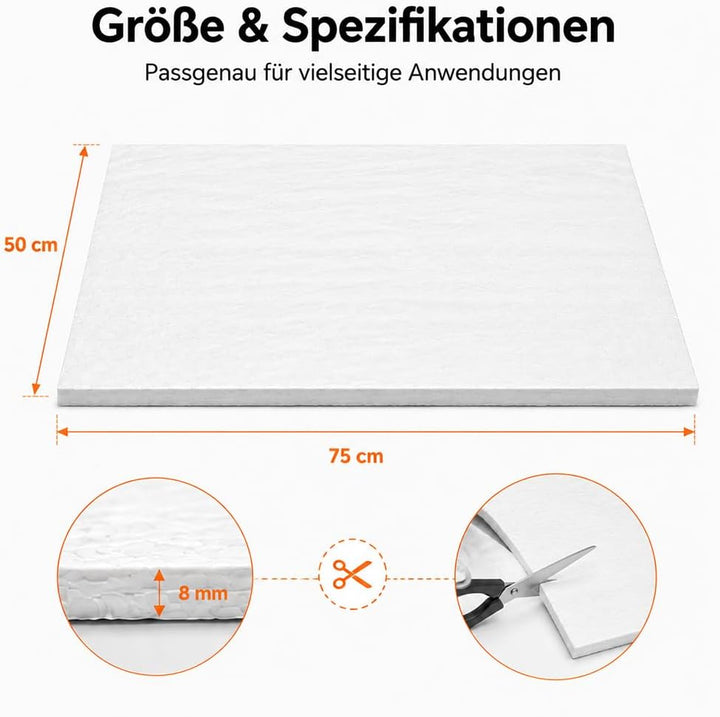 Auspuff Dämmwolle 75x50 cm, 8 mm Stärke, Glasfaser Dämmmatte