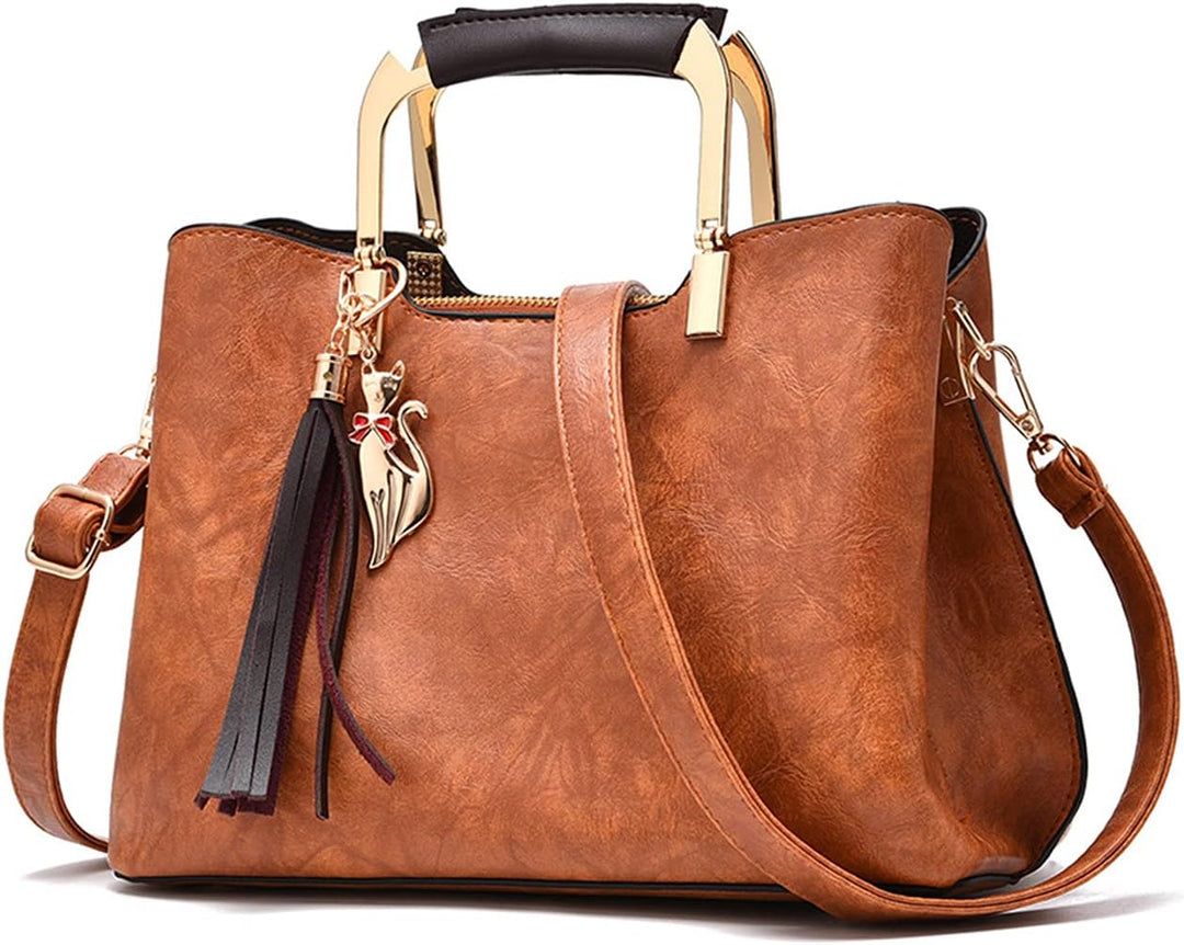 PORRASSO Damen Handtasche Schultertasche Frauen Mode Umhängetasche PU Leder Henkeltasche Top Griff T