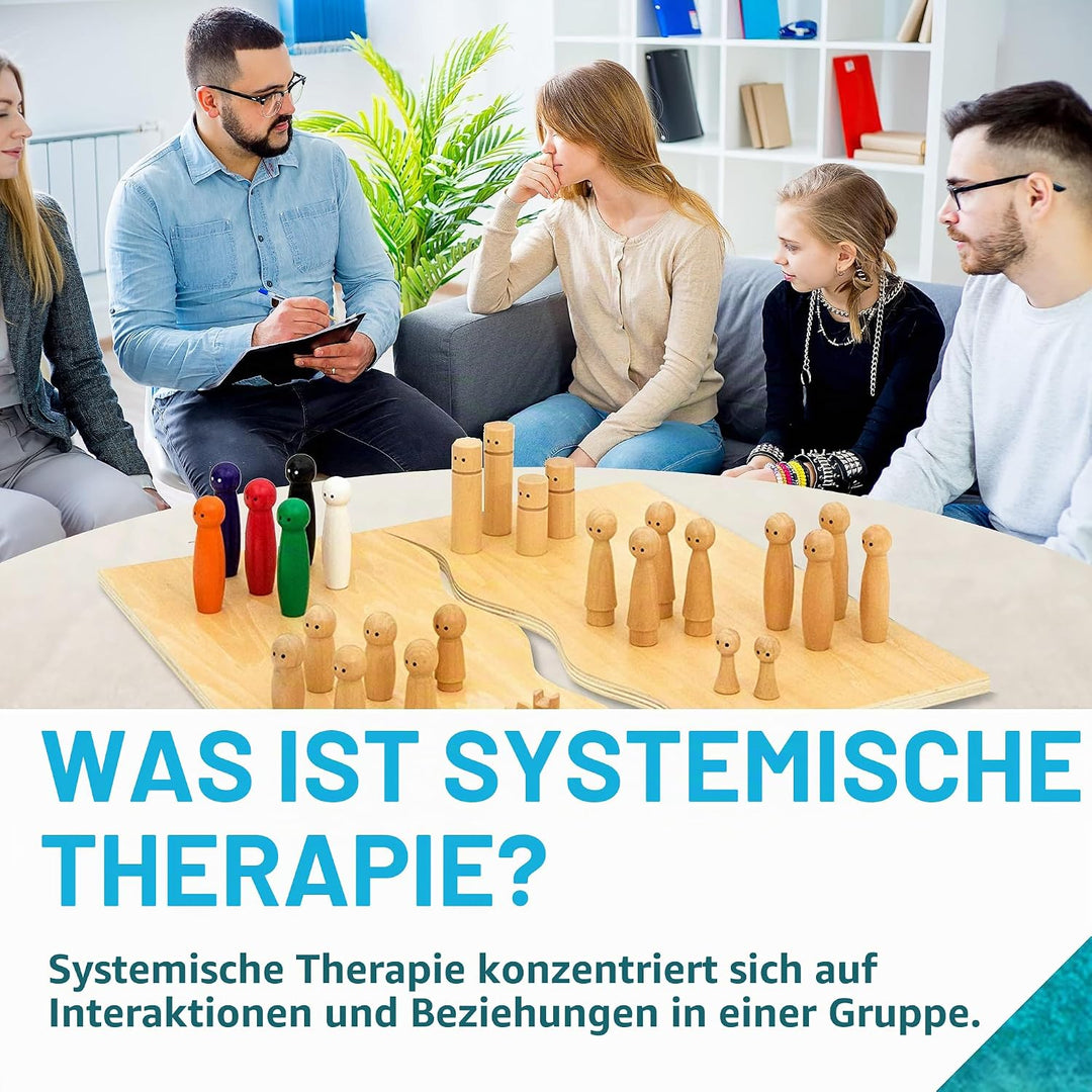 Familienbrett | Systembrett aus hochwertigem Holz für Familienaufstellung und Coaching | 32 Teile in