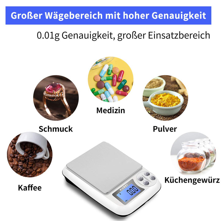 Feinwaage 1kg/0.01g USB Aufladen Digitale Küchenwaage,Hochpräzise Grammwaage Digitalwaage Briefwaage