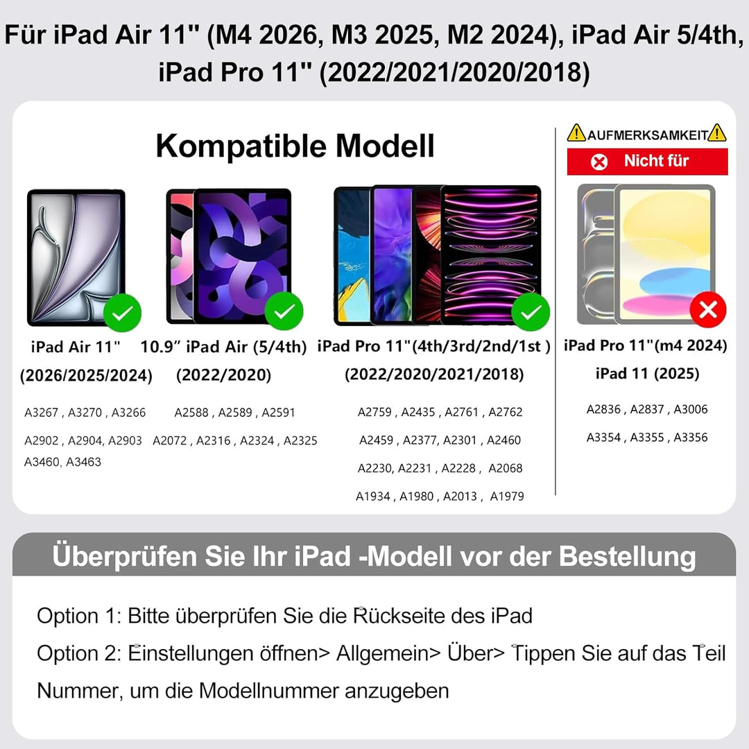 Tastatur für iPad Air 11 (M4 2026/M3 2025/M2 2024)/iPad Pro11/Air 5./4. Gen | Mit Magnetisch Abnehmb