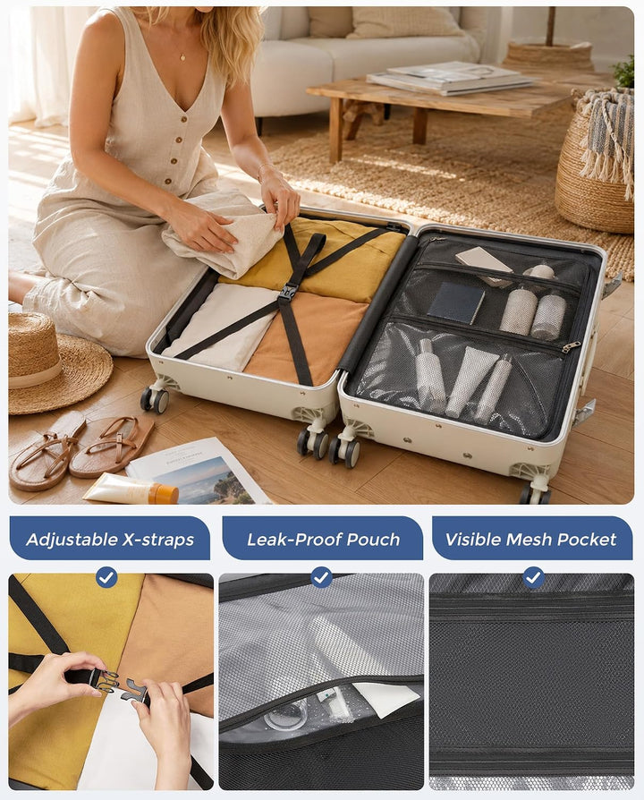 KONO Handgepäck Koffer M, Hochfester Reisekoffer aus PC, Trolley mit Handyhalterung und Haken, Harts