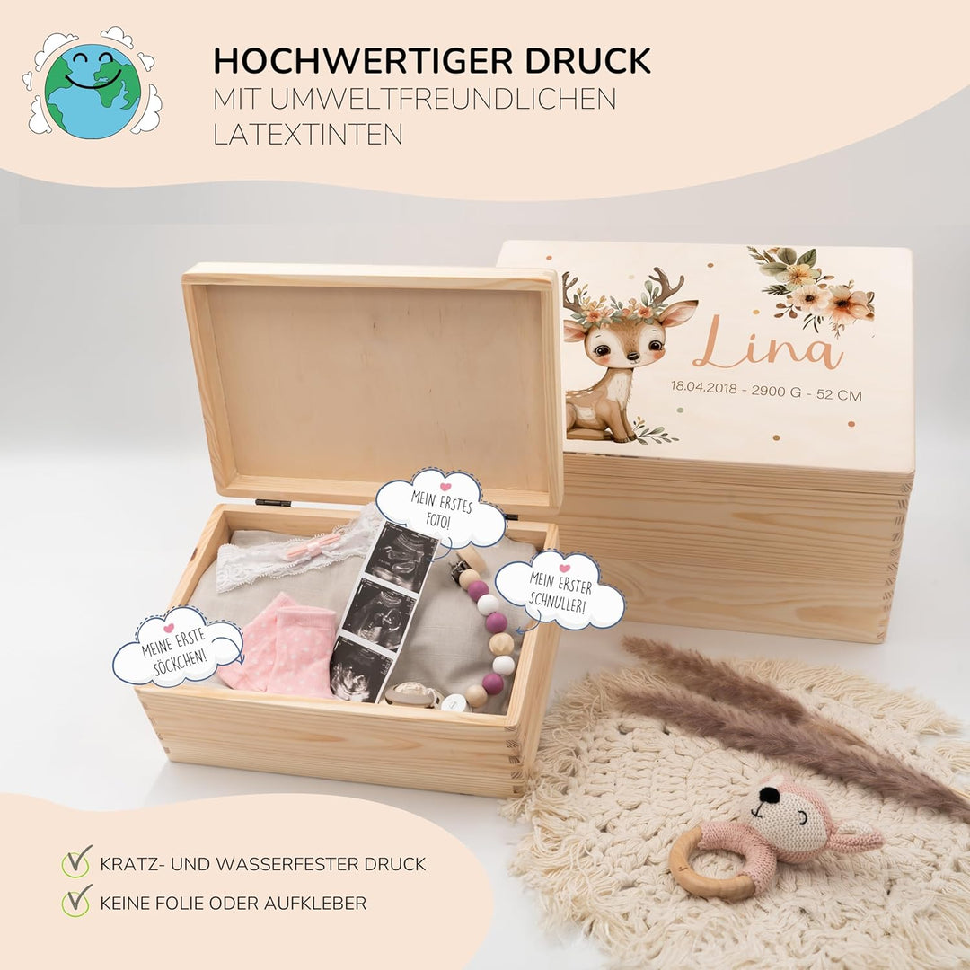KIDSMOOD - Erinnerungsbox Baby, personalisierte Holzkiste mit Deckel, Ideal zur Aufbewahrung von Eri