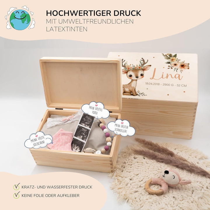 KIDSMOOD - Erinnerungsbox Baby, personalisierte Holzkiste mit Deckel, Ideal zur Aufbewahrung von Eri