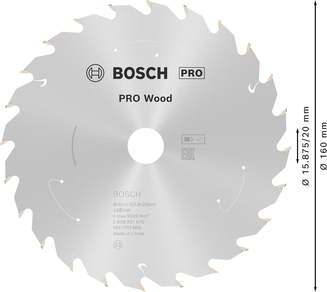 Bosch Professional 1x Kreissägeblatt Standard for Wood (Holz, Sägeblatt Ø 160 x 20 x 1,5 mm, 24 Zähn