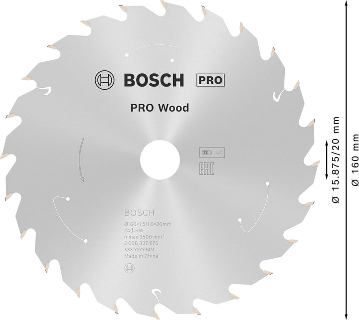 Bosch Professional 1x Kreissägeblatt Standard for Wood (Holz, Sägeblatt Ø 160 x 20 x 1,5 mm, 24 Zähn