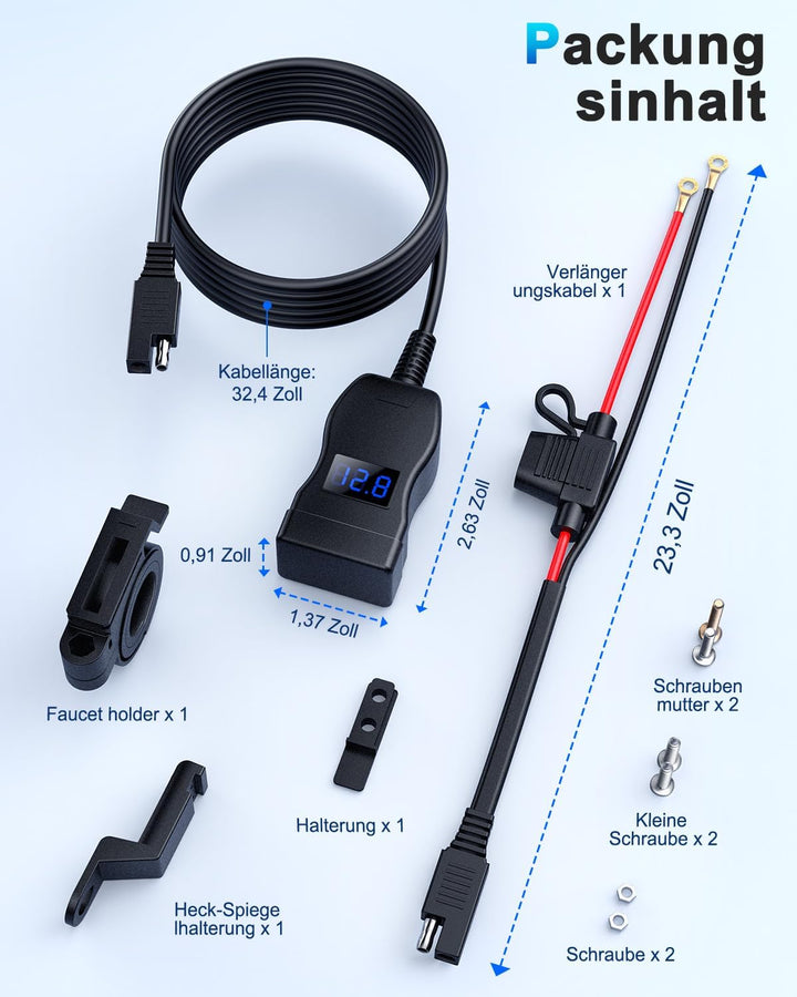 EXTRACTME Motorrad USB Ladegerät, Dual USB Typ C PD & Quick Charge 3.0 Motorrad Handy Ladegerät mit