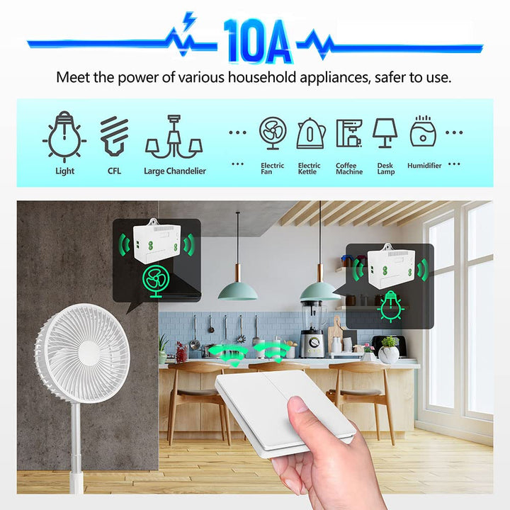 DieseRC Kinetischer Funk Lichtschalter, Wandpaneel 433Mhz RF Sicherheit Funkschalter und 10A Relais