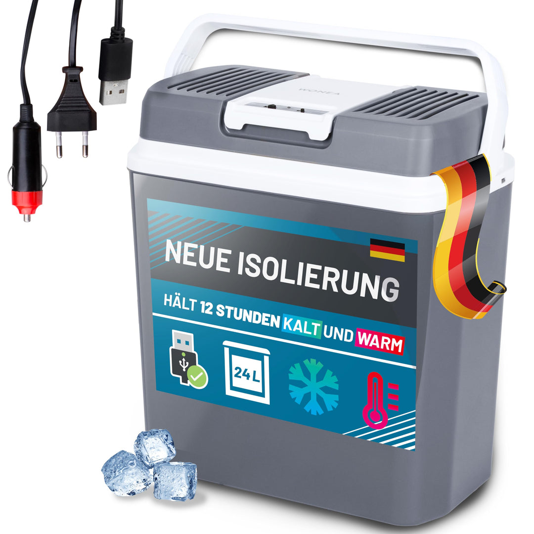 24 Liter Kühlbox elektrisch 12V 230V KÜHLEN und WÄRMEN elektrische Kühlbox mit USB Anschluss, Thermo