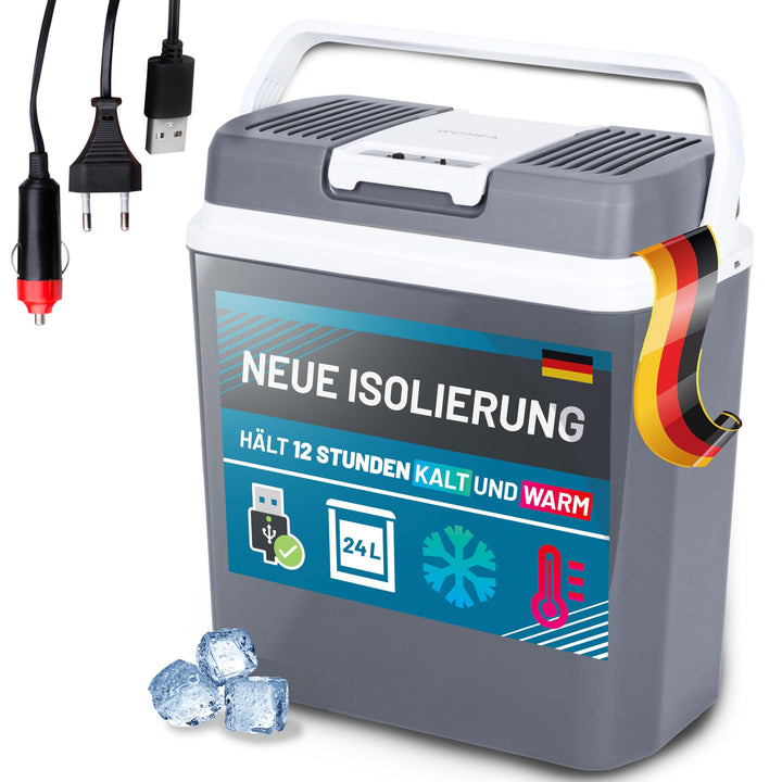 24 Liter Kühlbox elektrisch 12V 230V KÜHLEN und WÄRMEN elektrische Kühlbox mit USB Anschluss, Thermo