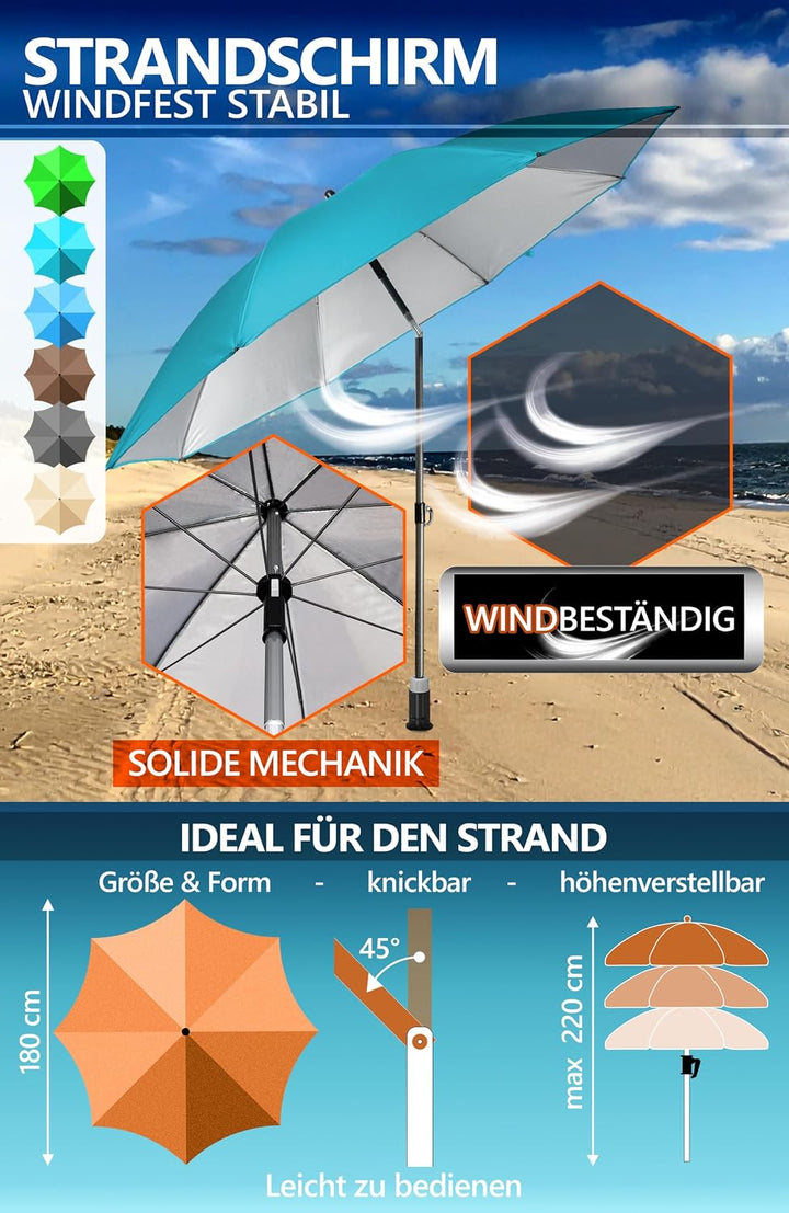4smile Sonnenschirm Strand SunnyJoy Ø 200 cm, 3er Set - Strandschirm mit UV Schutz 50+, inkl. Sonnen