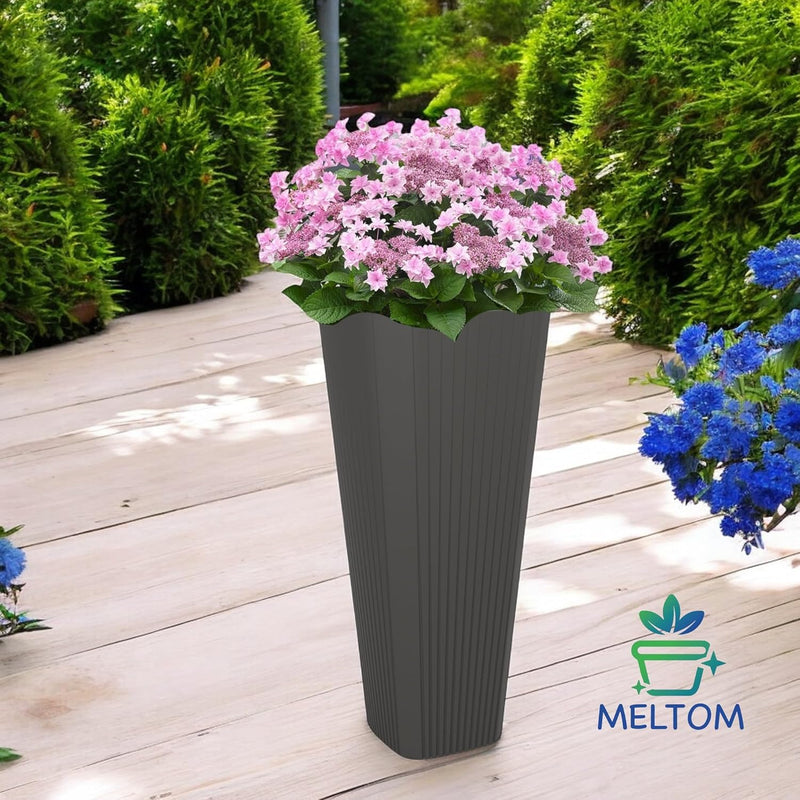 Blumenkübel Slim Rund Blumentopf Pflanzkübel mit Herausnehmbaren Einsatz Dekorativ Grösse XXL Anthra