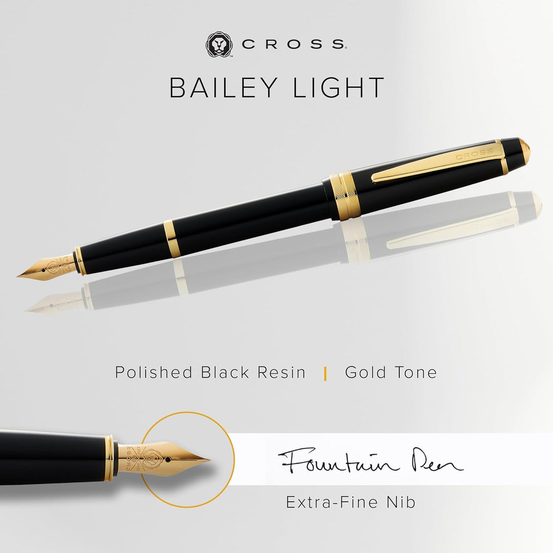 Cross Bailey Light Füllfederhalter (Federstärke XF, inkl. Geschenkverpackung) Schwarz-Lack mit goldf