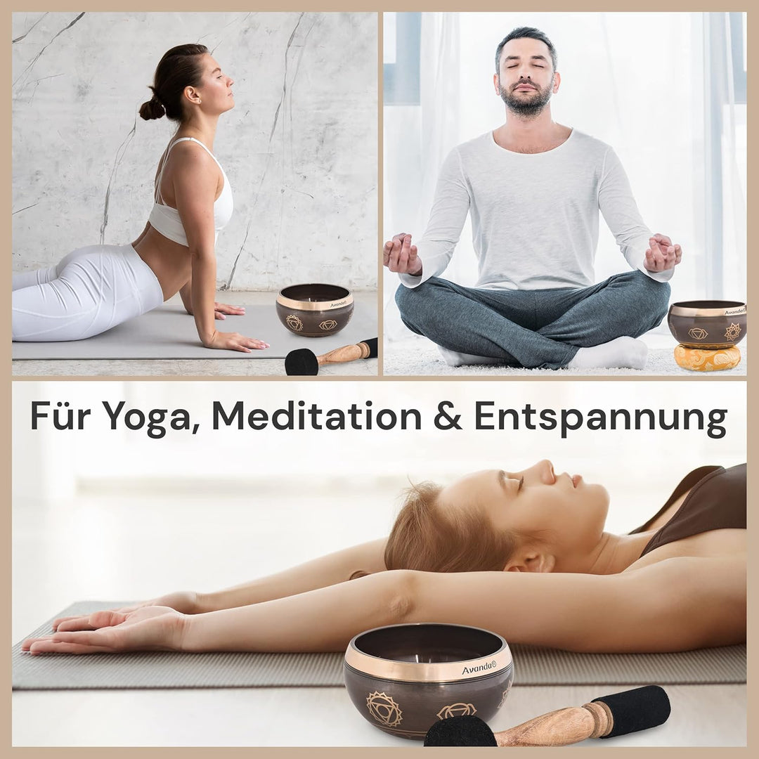 Tibetisches Klangschalen-Set Chakra für Yoga, Meditation und Entspannung - handbemalte Tibetische Kl