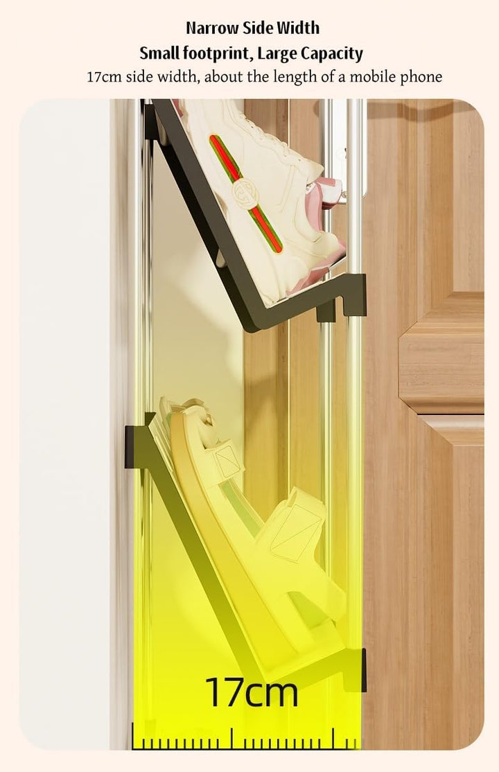 Schuhregal Schrägtes 5 Ebenen, Schuhständer Schmal Hoch, Schuhschrank Metall, Schuhablage Platzspare