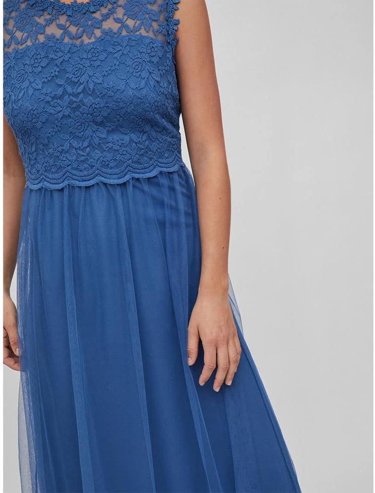 Vila Damen Vilynnea Maxi Dress-Noos Kleid, Federal Blue/Detail:elastic